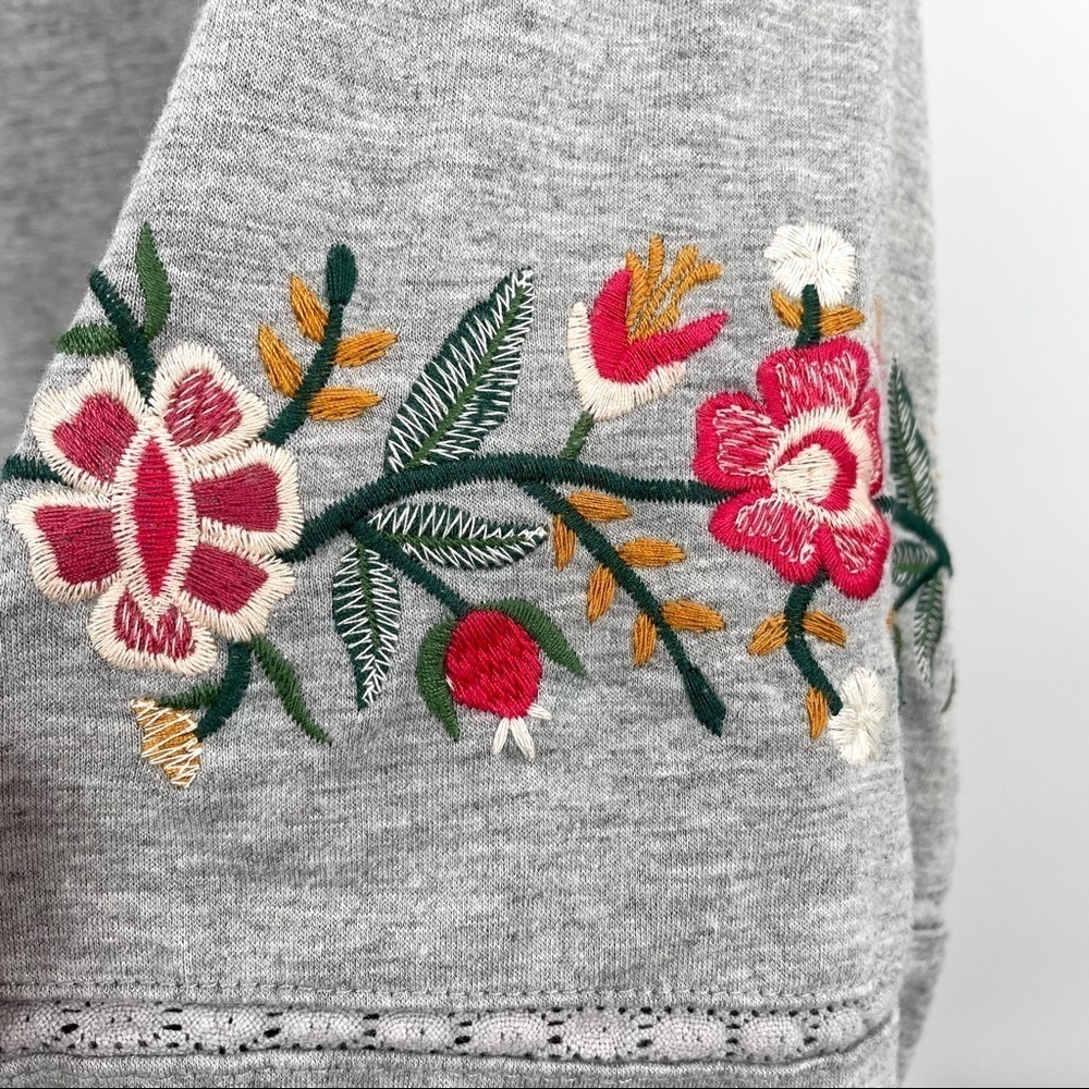 Mustard Seed Grey Sweatshirt with Cute Floral Embroidery Detail - Picture 8 of 11